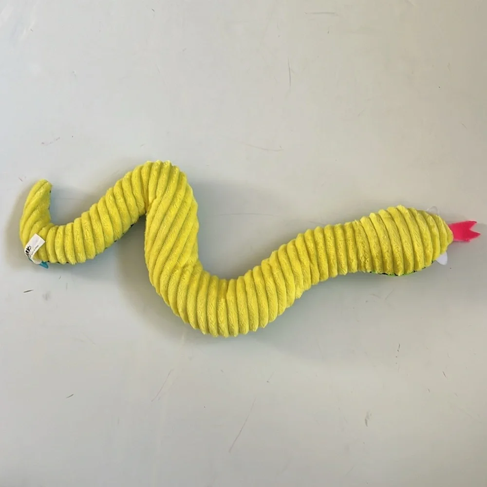 Bark Green And Yellow Fabric Snake Squeak/Crinkle Dog Toy